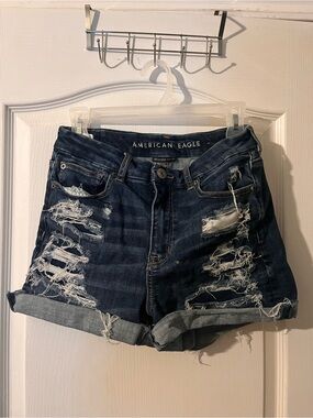 American Eagle Outfitters Ripped Dark Blue Jean Shorts
